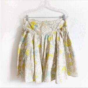 Anthropologie Odille full circle skirt yellow teal floral lined knee length